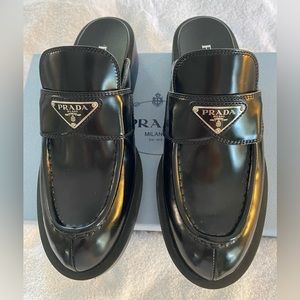 2023 Prada Brushed Leather Mules - EUC Sz 38.5